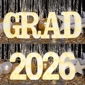 2026 Graduation Party - 8 LED Marquee Letter Lights Grad 2026 Sign Ornaments Sign Indoor and Outdoor for Kindergarten Preschool High School College Wall Table Centerpieces Decor Party Supplies