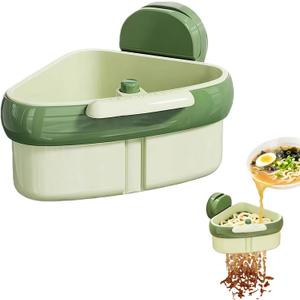 Suction Cup Kitchen Sink Caddy Triangular Sink Drain Basket & Strainer Small Corner Sink Trash Catcher for Vegetables, Fruits, Sponges, Soap Space-Saving Organizer (1, Green)
