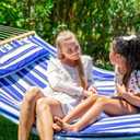 SUNCREAT Hammocks Quilted Fabric Hammock, Double Hammock with Spreader Bar, Soft Pillow, Max 475lbs Capacity, Blue Stripes