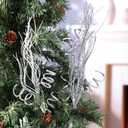 24 Pcs 16.5 Inch Christmas Tree Picks Glitter Artificial Curly Sprays Christmas Floral Stems Branches for Xmas Tree Sticks Garland Ornaments Vase Filler Decorations (Silver)