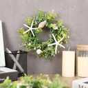 6 Pcs Seashell Starfish Candle Rings Wreaths Mini Spring Summer Candle Rings Wreaths Rustic Farmhouse Wreath with Shell Conch Starfish for Wedding Party All Seasons Home Table Decoration