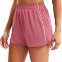 MathCat Womens Workout Shorts, Elastic High Waist Athletic Shorts with Pockets Stretchy Active Shorts for Running Sports Pink (Pink, L)