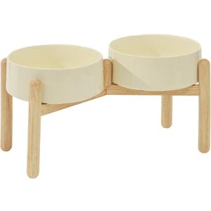Havniva 8.3inch Ceramic Raised Dog Bowl with Stand, Double Dog Bowls Elevated for Large Breed Dog Food and Water Bowl Set Non-Slip Dog Dish Large Capacity Feeding Pet Water Bowl (2 Bowls+Stand - Light Yellow)