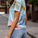 Flamingals Womens Tops Short Sleeve Shirts Round Neck Cute Graphic Tees Dressy Casual Blouses Summer Fashion (Blue, M)