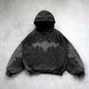 Y2K Vintage Printed Punk Hoodies Spring Autumn Men Women Casual Hoodie Gothic Fashion Harajuku Sweatshirt (Black, L)