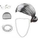 Beelittle Old Lady Costume Cosplay Grandma Granny Wig Great for Halloween Christmas Mrs. Claus