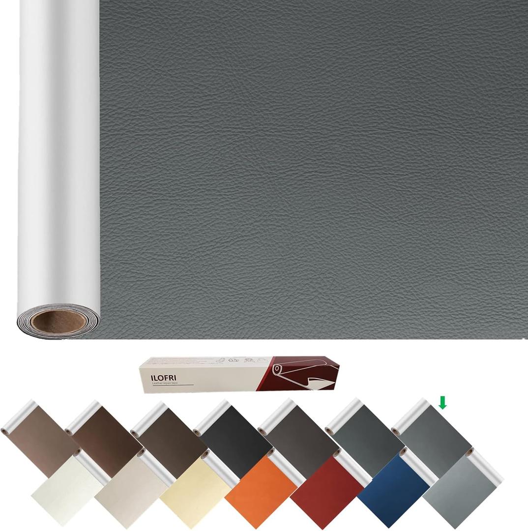 ILOFRI Large Leather Repair Patch Tape Dark Grey 60x17 inch, Durable Self Adhesive Backing, Vinyl and Leather Repair Kit for Couch, Car Seat, Furniture, Upholstery, Sofa - Dark Grey #1