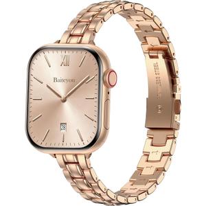 BAITEYOU Narrow Metal Band Compatible with Apple Watch Bands 38mm 40mm 41mm 42mm 44mm 45mm 46mm 49mm (Series 11 10 9 8 7 6 5 4 3 2 1 SE Ultra), Dressy Thin Stainless Steel iWatch Bands for Women
