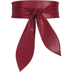 ChinEluviis Womens Obi Belt Fashion Leather Wrap Wide Cinch Belt Corset Tie Waistband for Dress (Medium Fits Waist Size 22"-28", Wine Red)