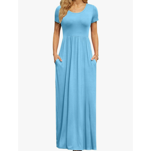 DB MOON Womens 2025 Summer Maxi Dresses Casual Short Sleeve Empire Waist Spring Long Dress with Pockets Size S