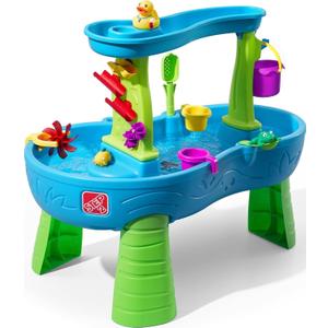 Step2 Rain Showers Splash Pond Water Table, Kids Water and Sand Activity Sensory Playset, Summer Outdoor Toys, 13 Piece Water Toy Accessories, For Toddlers 1.5+ Years Old, Blue & Green, 39 X 24 X 32