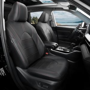 Customized for Toyota Highlander Seat Covers 2020-2025 2026 7 Seats Full Set Faux Leather Seat Cover Protector -3-Row Second Row Captain's Chairs - Black Red