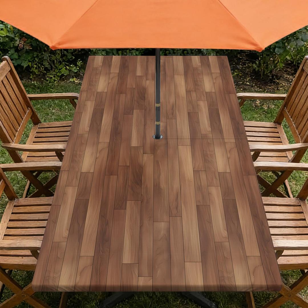Rectangle Outdoor Tablecloth with Umbrella Hole and Zipper Waterproof Rectangle Fitted Tablecloth with Elastic Edge, Wipeable Outdoor Table Cover for Patio, Garden, Picnic 72" x 30"