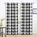 DriftAway Buffalo Plaid Check Curtains Woven Plaid Pattern Lined Blackout Thermal Insulated Window Curtain Grommet 2 Layers 2 Panels 50 Inch by 84 Inch Black
