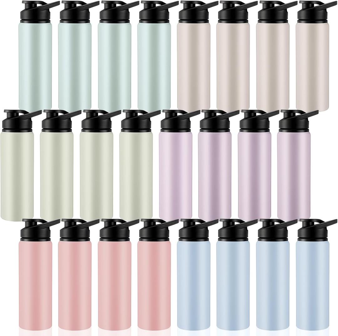 Domensi Aluminum Water Bottle Bulk Reusable Water Bottle, Lightweight Easy Carry Leakproof with Snap Lid Travel Bottles, for Gym Outdoor Sports Cycling Camping Fishing (25oz), 24 Pack 
