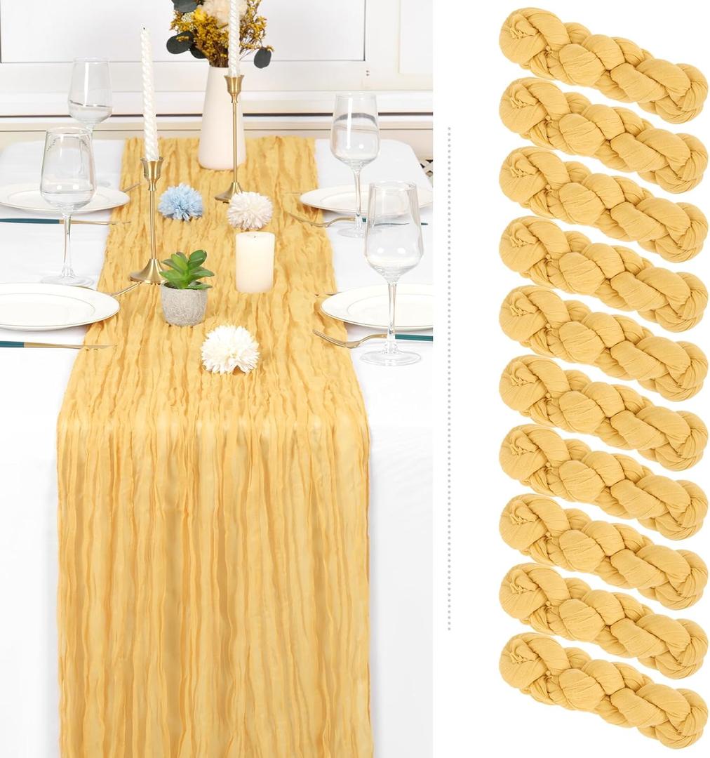 10 Pack Cheesecloth Table Runner Sand Gauze Table Runner 10FT Long Semi-Sheer Table Runner Boho or Rustic Wedding Table Decor for Wedding Decor Arch Draping Bridal Shower Holiday Party