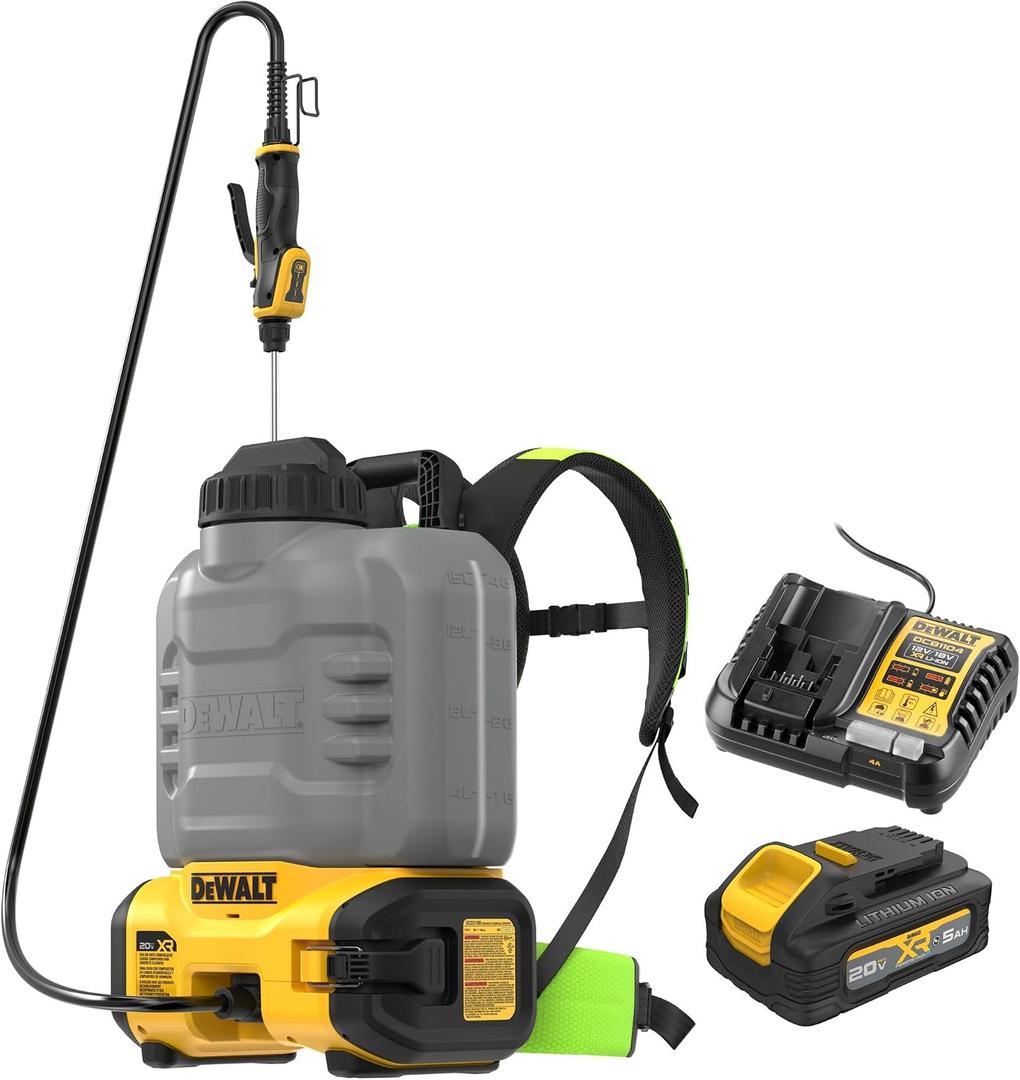 DEWALT 20V MAX XR High Capacity Concrete Chemical Sprayer Kit with Oil-Resistant 5Ah Powerstack Battery and Charger (DCCS1100GH1)