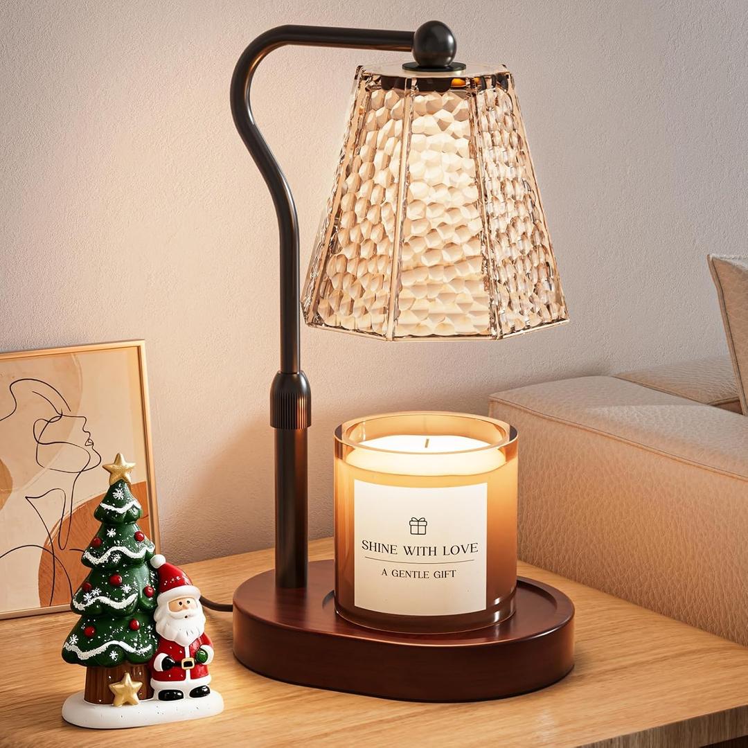 Candle Warmer Lamp with Timer Dimmable, Height Adjustable Wax Melt Warmer for Home Decor & New Home Bedroom, Vintage Candle Lamp for Scented Wax Jar Candles with 2 Bulbs, Birthday Gift for Women & Moms (Walnut)