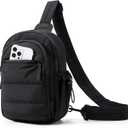 BAGSMART Small Sling Bag for Women, Puffer Crossbody Bag Purses Hobo Handbag Fanny Packs for Travel Hiking (Black)