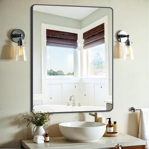 DESBING Black Bathroom Mirror, 30" x 40" Wall Mirror with Metal Frame, Decorative Rectangular Vanity Mirror for Bedroom Bathroom Living Room Entryway (Horizontal/Vertical)