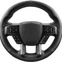 Belinous Leather Steering Wheel Cover Lace Up, Hand-Stitch on Wrap, Steering Wrap Compatible with Ford F-150 F250 King Ranch/Lariat/XL/XLT/Limited/Platinum/Police Responder 2015-2020 (Black) (Type A1)