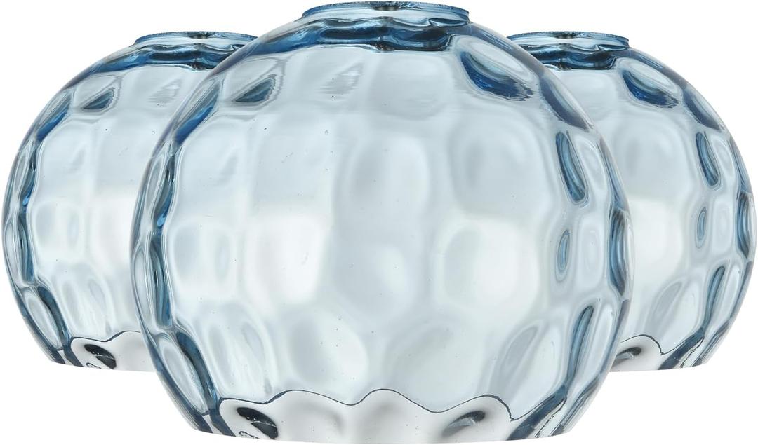 3 Pack Fixture Replacement Globe Shade, 6 Inch Diameter, E26 Base Blue Hammered Glass, Glass Globe Lampshade Cover for Pendant Chandelier Vanity Light No Hardware