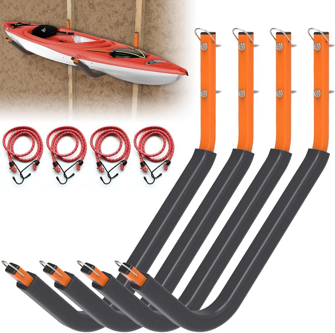 26" Kayak Wall Mount Storage Rack with Foam Padding - 150lb Capacity, Includes Elastic Rope & Hooks - Versatile for Indoor/Outdoor, Garage, Dock, Canoe & Paddle Board Storage