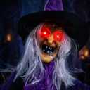 Outdoor Halloween Decorations Animatronics Witch with Witches Cauldron, Outdoor Halloween Decro, Life Size Sound Activated Props Scary Ghost for Haunted House Decorations Yard Lawn Decor (Green) 25 x 25 x 59 inches