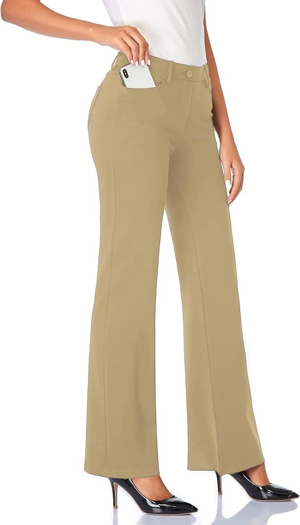 Tapata Women's 28''/30''/32''/34'' Stretchy Bootcut Dress Pants with Pockets Tall, Petite, Regular for Office Work Business (Oatmeal), Small