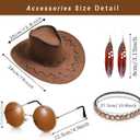 SUOLA 60s 70s Western Cowgirl Outfits Set Hippie Costume Fringe Vest with Hat Sunglasses Earring Headband for Women Halloween (Brown, L)