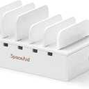 SpaceAid Bamboo Charging Station for Multiple Devices, Cell Phone Docking Stations for Multi Laptop, Tablets and iPads, Nightstand Bedside Desk Device Charger Organizer (White) (Medium)
