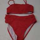 Pink Queen Women's Ribbed High Waisted Bikini Set Removable Strap Bandeau Swimsuit, XL
