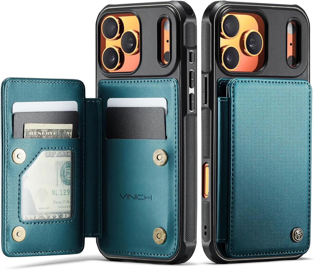 Vinich for iPhone 17 Pro Max Wallet Case with Card Holder, RFID Blocking Credit Slots Kickstand Shockproof Phone Cover Fit for iPhone 17 Pro Max 6.9" Bluish Green