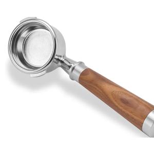 58mm Espresso Bottomless Portafilter with 2 Ear | Food Grade Stainless Steel Basket and Walnut Handle | 58mm Espresso Machine Accessories