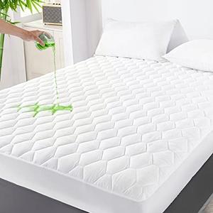 GRT Queen Mattress Protector Waterproof, Rayon from Bamboo, Cooling Quilted Fitted Mattress Pad, Noiseless Waterproof Mattress Cover, fits up to 21" Deep, Dust Proof White GRT Queen Mattress Protector Waterproof, Rayon from Bamboo, Cooling Quilted Fitted Mattress Pad, Noiseless Waterproof Mattress Cover, fits up to 21" Deep, Dust Proof White