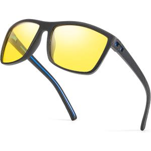 Myiaur Night Vision Driving Glasses for Men,Wrap Around Polarized Anti Glare Yellow Lens Glasses for Nighttime (A01 Blackblue Frame/Yellow Lens)