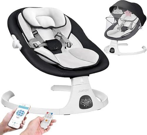 Electric Baby Swings for Infants to Toddler Baby Swing with 5-Speed 3-Seat Positions 5-Point Carabiner,with Bluetooth Music 10-Preset Melodies (Black White)