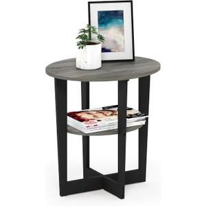 Furinno JAYA Side Table, 2-Tier Round Modern End Table with Oval Tabletop, Night Stand, Bedside Table with Open Shelf, for Living Room, Bedroom, French Oak