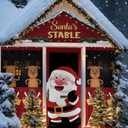 4 Pcs Christmas Reindeer Stable Door Cover Cute Front Door Xmas Decorations Elk Reindeer Hanging Banner Backdrop for Home Decor Holiday Photo Booth Props