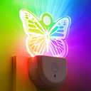 2 Pcs Butterfly Night Light for Kids Plug in Wall 8 RGB Color Changing Butterfly Night Lights with Dusk to Dawn Sensor for Girl Children Nursery Toddler Bedroom Decor Birthday Gifts
