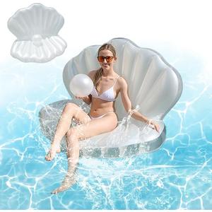 Mr.DaMai Inflatable Seashell Inflatable Pool Float, Inflatable Pool Float for Adults Kids, Summer Pool Party Decorations, Durable Inflatable Pool Float, Suitable for Adults Kids Ages 15+ (White)
