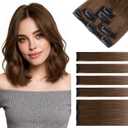 Hairro 5PCS 7 Clips In Short Hair Extensions Real Human Hair Small Clip-in Hairpiece For Women 12 Inch Mini Clip On For Thin Hair 38g #04 Medium Brown