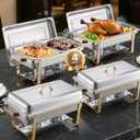 VEVOR Chafing Dish Buffet Set, 8 Qt 4 Pack, Stainless Steel Chafer with 2 Full Size and 4 Half Size Pans, Rectangle Catering Warmer Server with Lid Water Pan Stand, for Weddings Parties Banquets, Gold