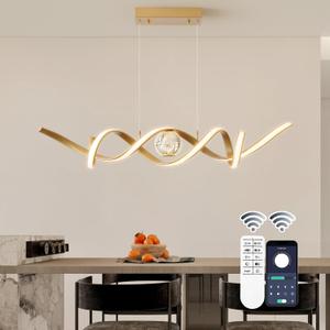 ORANOOR LED Modern Chandeliers for Dining Room, 39in Dimmable Gold Chandelier Kitchen Pendant Lighting Over Island, Linear Wave Spiral Pendant Light Fixtures Dining Room Lights Ceiling Hanging, 36W