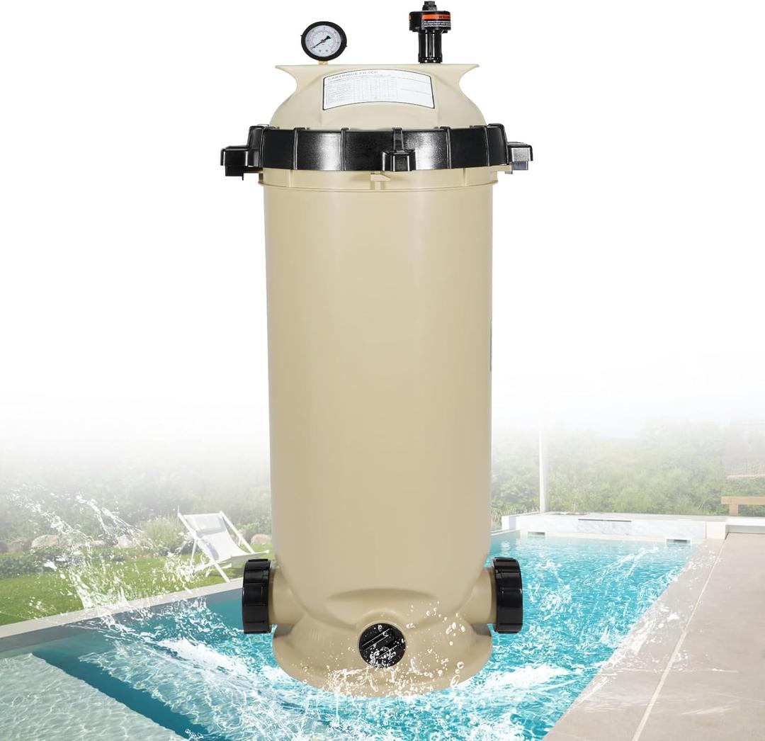 Single Cartridge Pool Filter Pump Assembly 160316 100 Square Feet 100 GPM Fit for Pentair Clean & Clear CC100 Pool Spa, Chemical Resistant Thermoplastic Tank High-Flow 100sq ft., Almond
