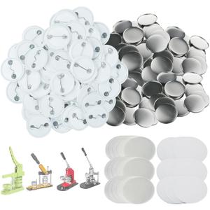 300 Sets 32mm/1.25 inch Button Supplies Button Parts for Button Maker Machine 32mm, Round Badge Blank Button Pins, Includes Plastic Button Pin Back Cover, Metal Cover, Clear Film&Blank Paper