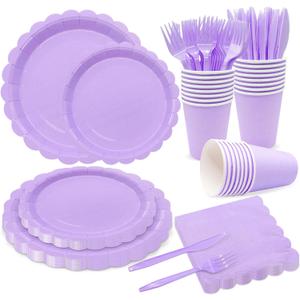 144Pcs Purple Party Supplies Purple Party Tableware Sets Serve 24 Guests Includes Paper Plates Cups Napkins For Wedding Baby Shower Birthday Party Decorations