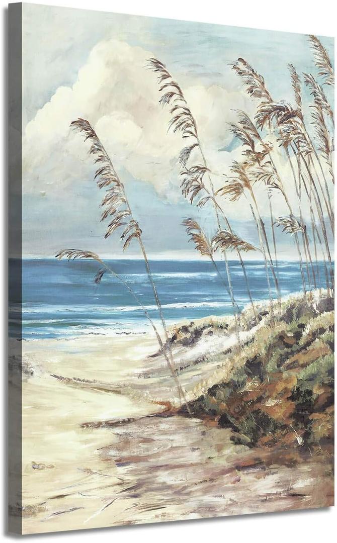 ARTISTIC PATH Abstract Wall Art Coastal Pictures: Blue Ocean Sand Seascape Painting Print on Canvas for Bedrooms (11" W x 16" H) (seaside)