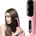 Go Brush Pro 2026 Hair Straightener Brush, Cordless Hair Straightener Brush for Short Hair, Mini Portable Straightening Brush with 3 Heat Settings & LED Display, Rechargeable Travel Hair Brush (Pink)