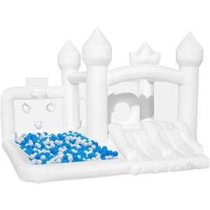White Bounce House, Bounce House for Kids with Ball Pit, Blower Included, Bouncy Castle with Double Slides for Indoor Outdoor Use, 10.8ft L x 9.6ft W x 7.5ft H, Bouncy House